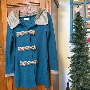 Teal Toggle Coat with Knit Accents anthropologie FIETS VOOR 2